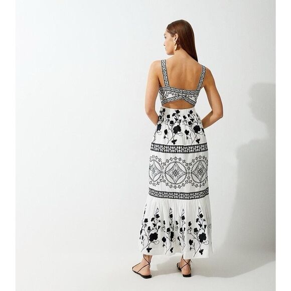 Karen Millen Floral & Geo Embroidered Cutout Maxi Dress US 8 NWT Cotton - Picture 2 of 13